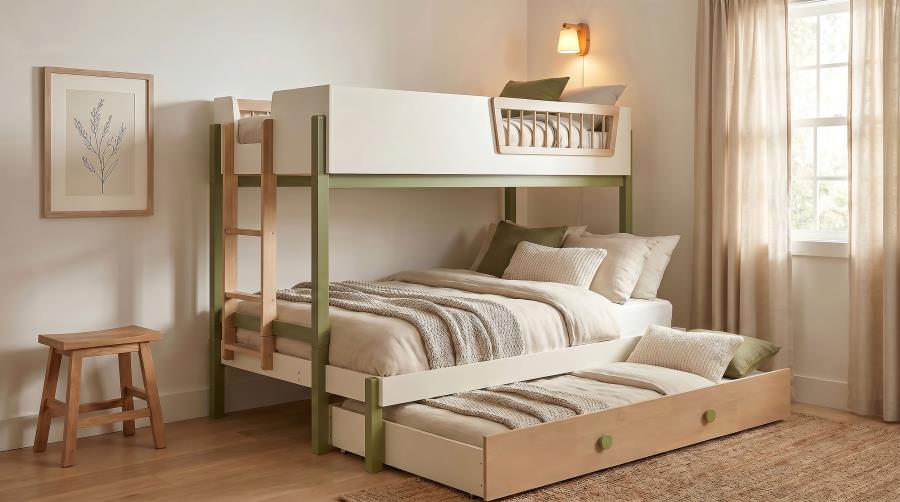 Evren twin over full bunk bed with trundle tri-tone