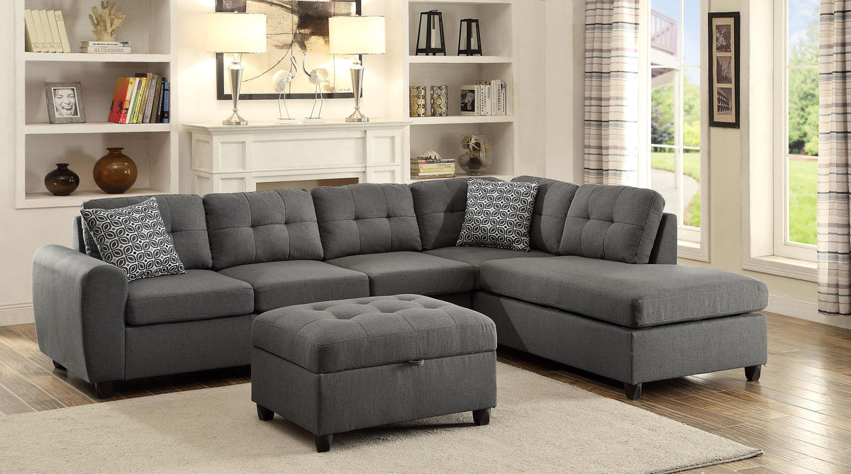 Stonenesse Upholstered Tufted Sectional with Storage Ottoman Grey  Half Price Furniture