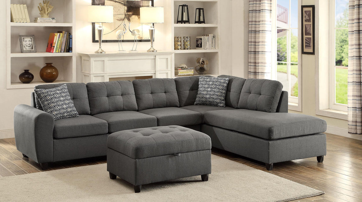 Stonenesse Upholstered Tufted Sectional with Storage Ottoman Grey Half Price Furniture