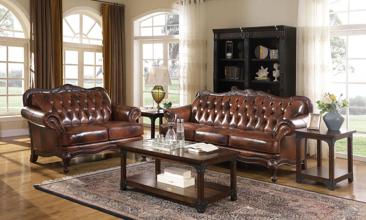 Victoria Upholstered Tufted Living Room Set Brown  Half Price Furniture