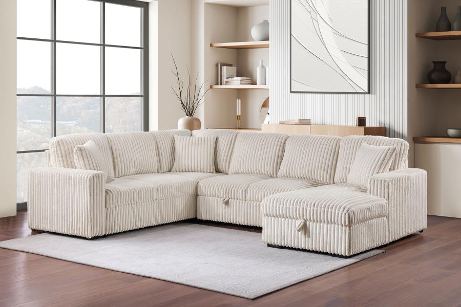 Devonshire Sleeper Sectional Sofa with Storage Chaise Camel