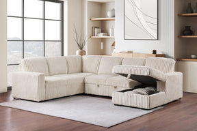 Devonshire Sleeper Sectional Sofa with Storage Chaise Camel