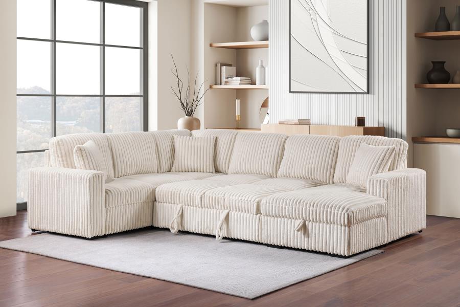 Devonshire Sleeper Sectional Sofa with Storage Chaise Camel