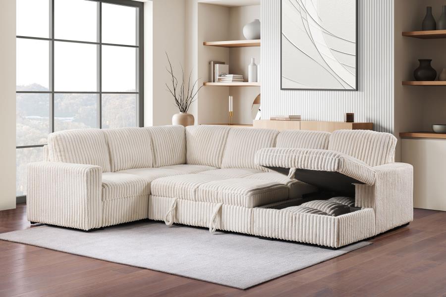 Devonshire Sleeper Sectional Sofa with Storage Chaise Camel