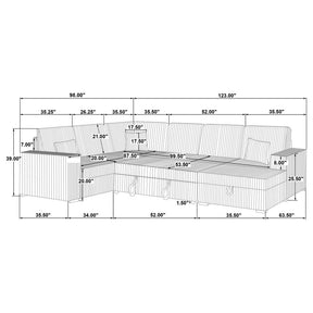Devonshire Sleeper Sectional Sofa with Storage Chaise Camel