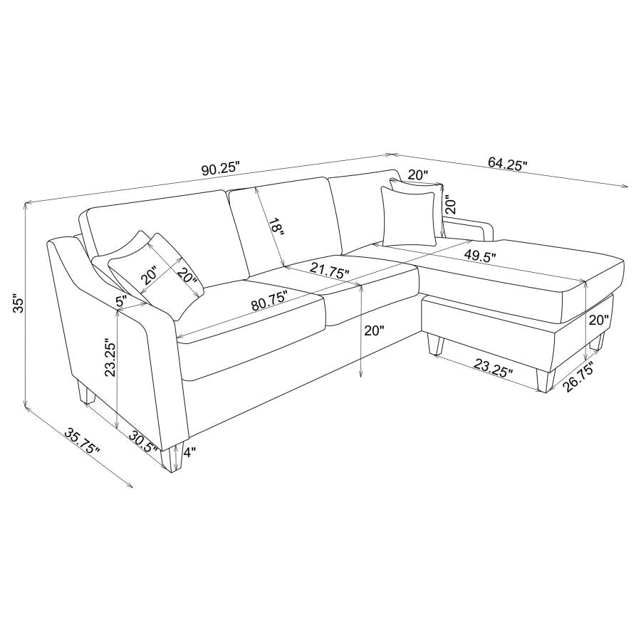 McLoughlin Upholstered Sloped Arm Sectional Sofa Platinum