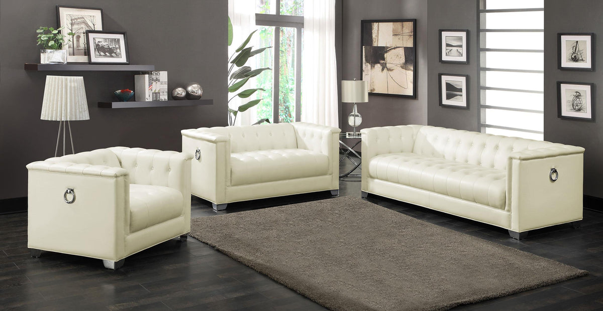 Chaviano 3-piece Upholstered Tufted Sofa Set Pearl White Half Price Furniture