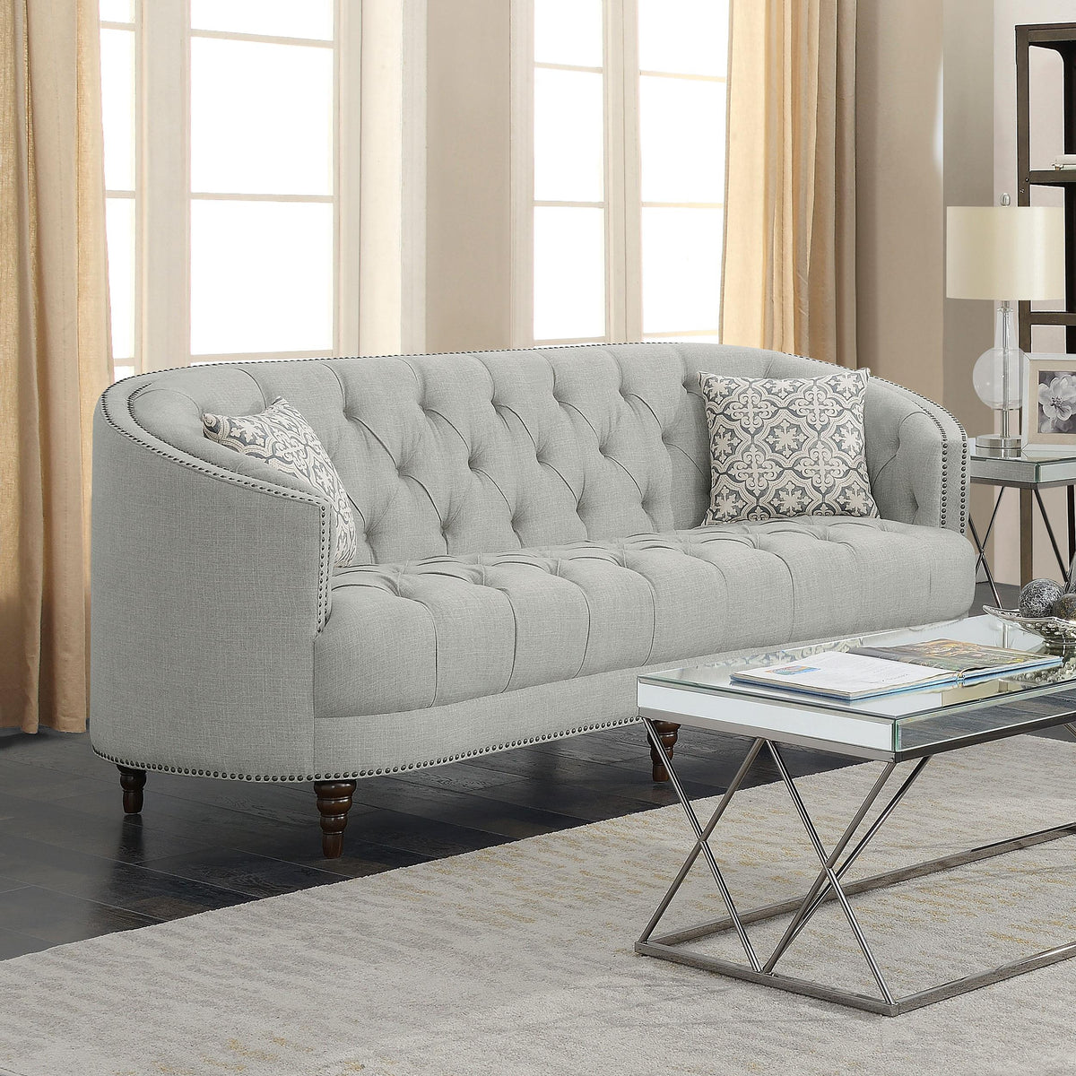 Avonlea Sloped Arm Upholstered Sofa Trim Grey  Half Price Furniture