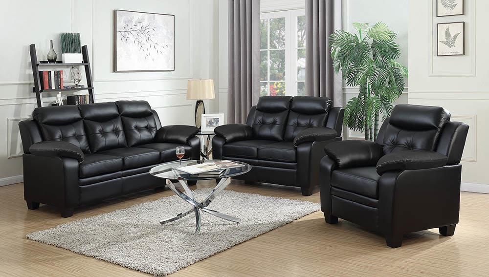 Finley Upholstered Pillow Top Arm Living Room Set Black  Half Price Furniture