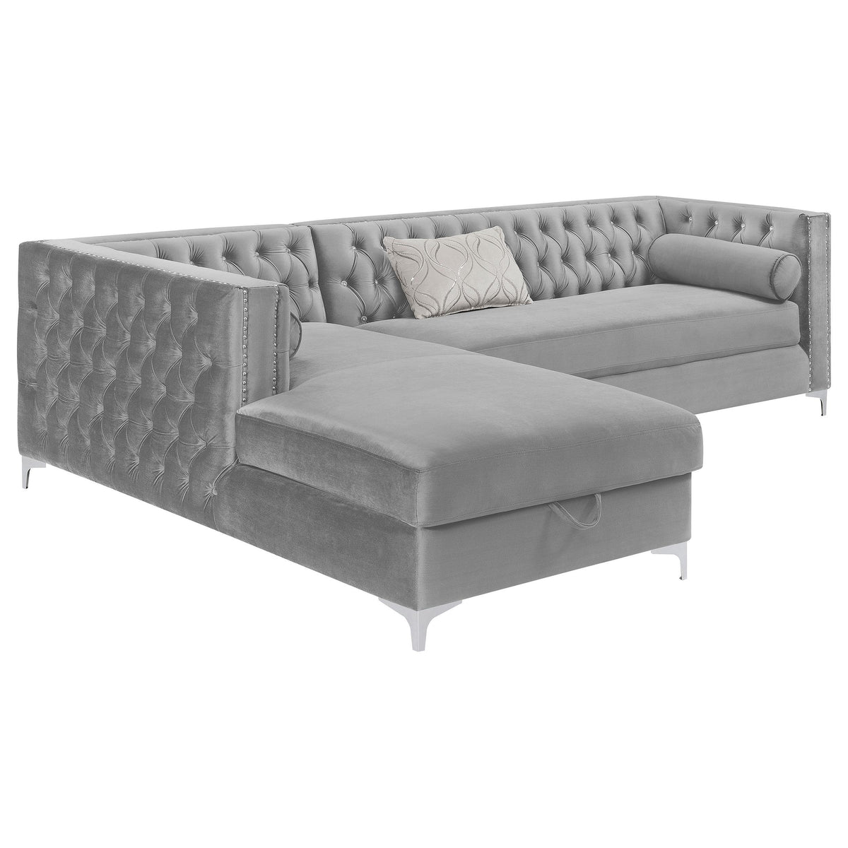 Bellaire Button-tufted Upholstered Sectional Silver  Half Price Furniture