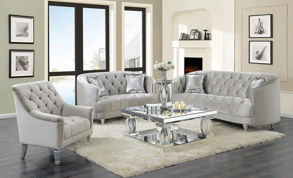 Avonlea 3-piece Tufted Living Room Set Grey Avonlea 3-piece Tufted Living Room Set Grey Half Price Furniture