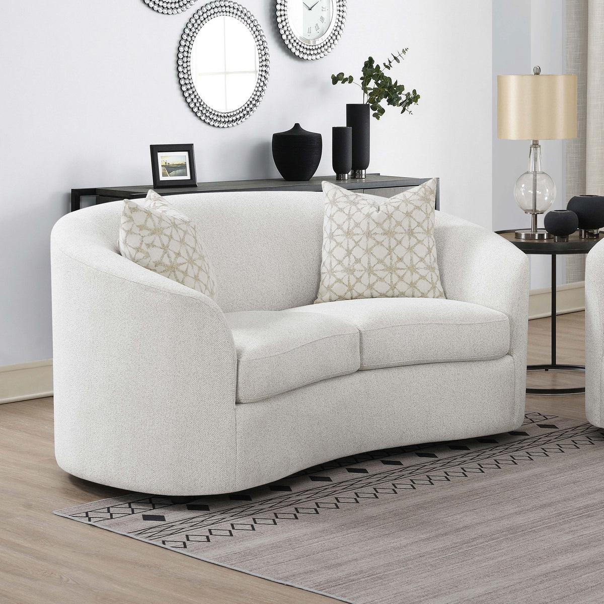 Rainn Upholstered Tight Back Loveseat Latte  Las Vegas Furniture Stores