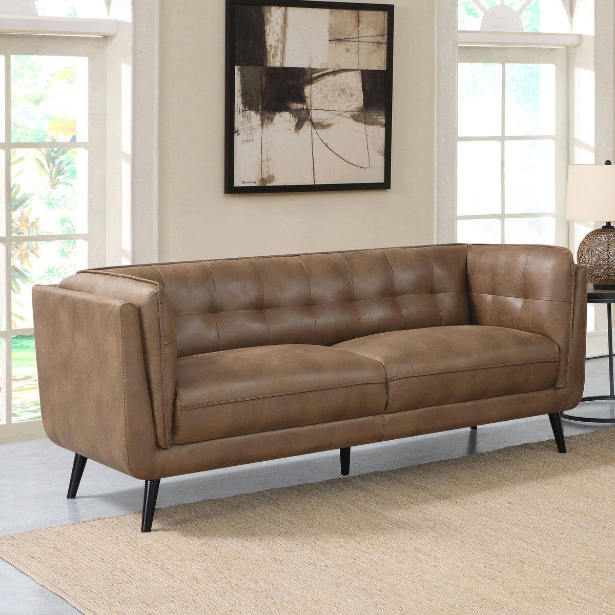 Thatcher Upholstered Button Tufted Sofa Brown Half Price Furniture