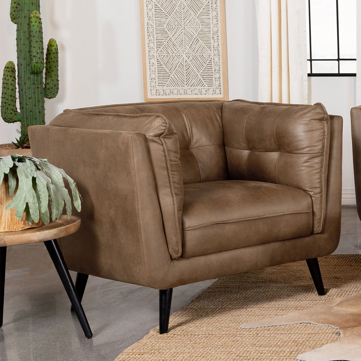 Thatcher Upholstered Button Tufted Chair Brown Half Price Furniture