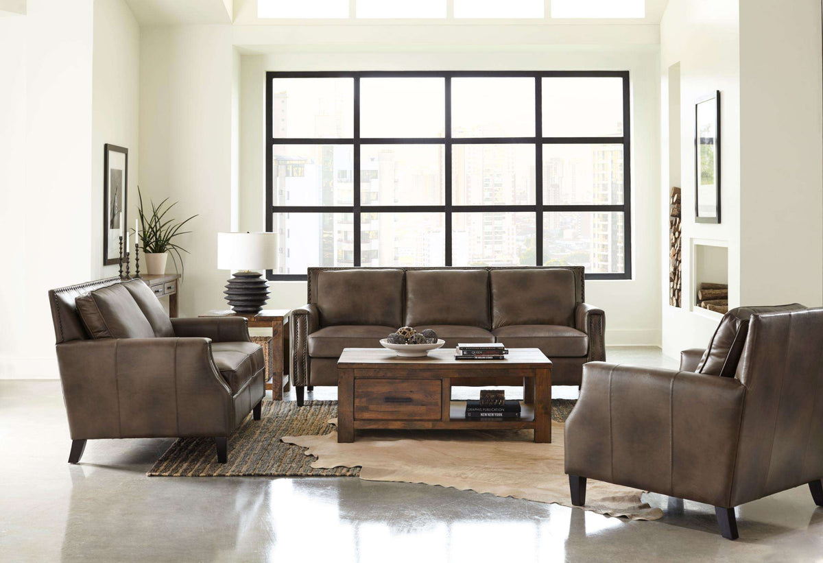 Leaton 3-piece Recessed Arms Living Room Set Brown Sugar - Half Price Furniture