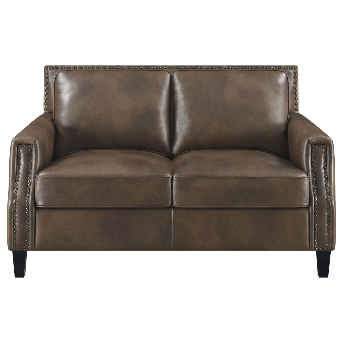 Leaton Upholstered Recessed Arms Loveseat Brown Sugar Half Price Furniture