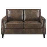 Leaton Upholstered Recessed Arms Loveseat Brown Sugar Half Price Furniture