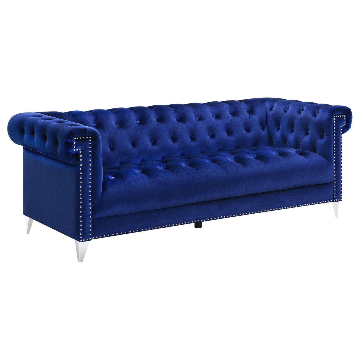 Bleker Tufted Tuxedo Arm Sofa Blue Half Price Furniture