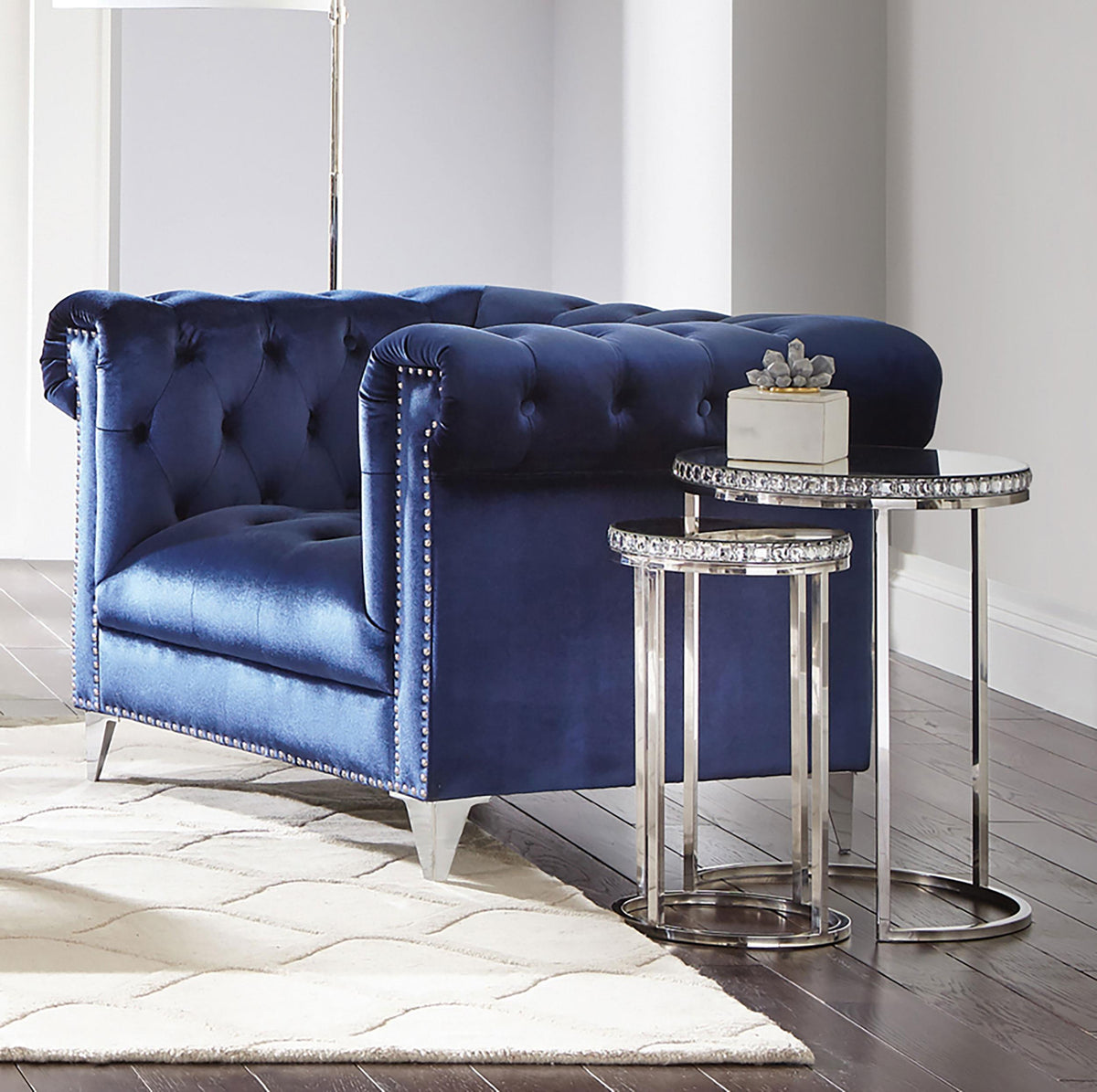 Bleker Tufted Tuxedo Arm Chair Blue  Half Price Furniture