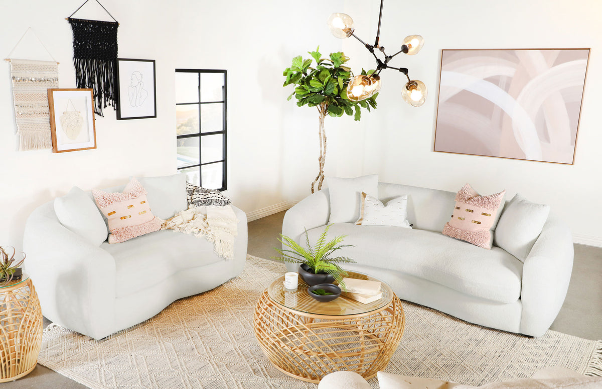 Isabella Upholstered Tight Back Living Room Set White Half Price Furniture