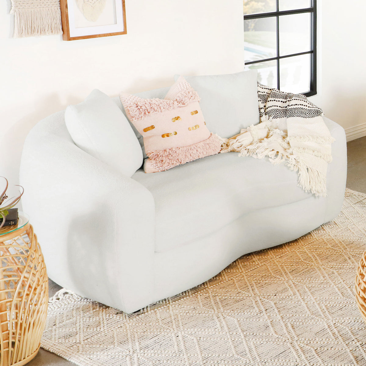 Isabella Upholstered Tight Back Loveseat White Half Price Furniture