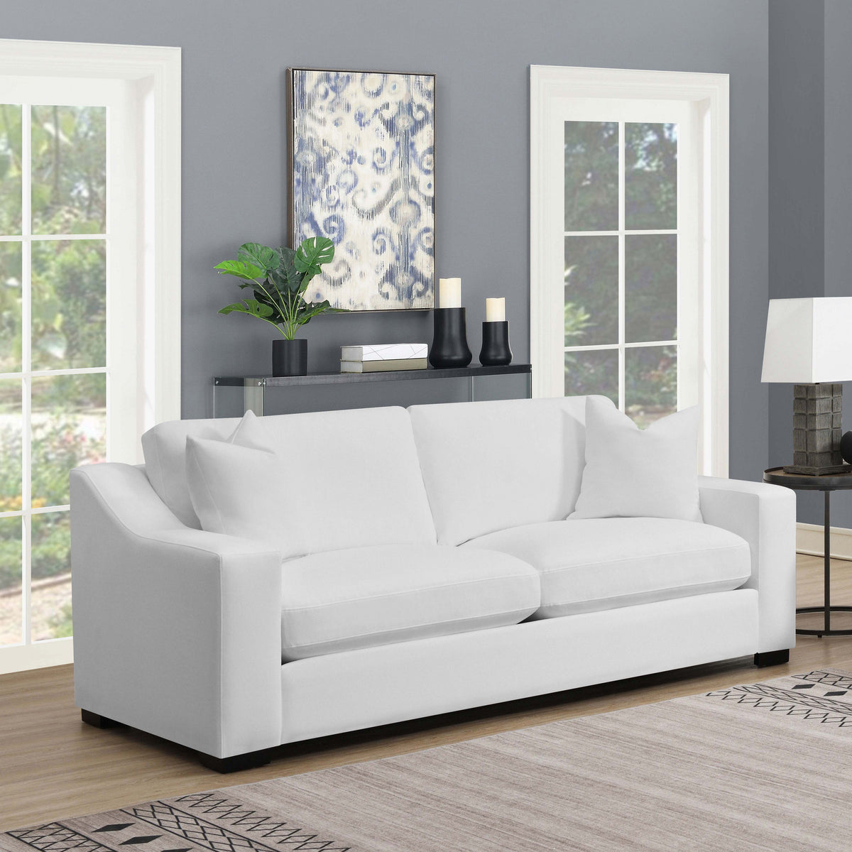 Ashlyn Upholstered Sloped Arms Sofa White Ashlyn Upholstered Sloped Arms Sofa White Half Price Furniture