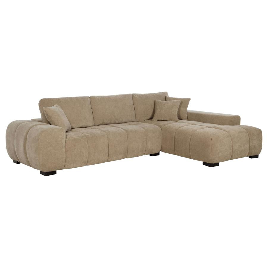 Octavia Tufted 2-Piece Sectional Chaise Sofa Camel