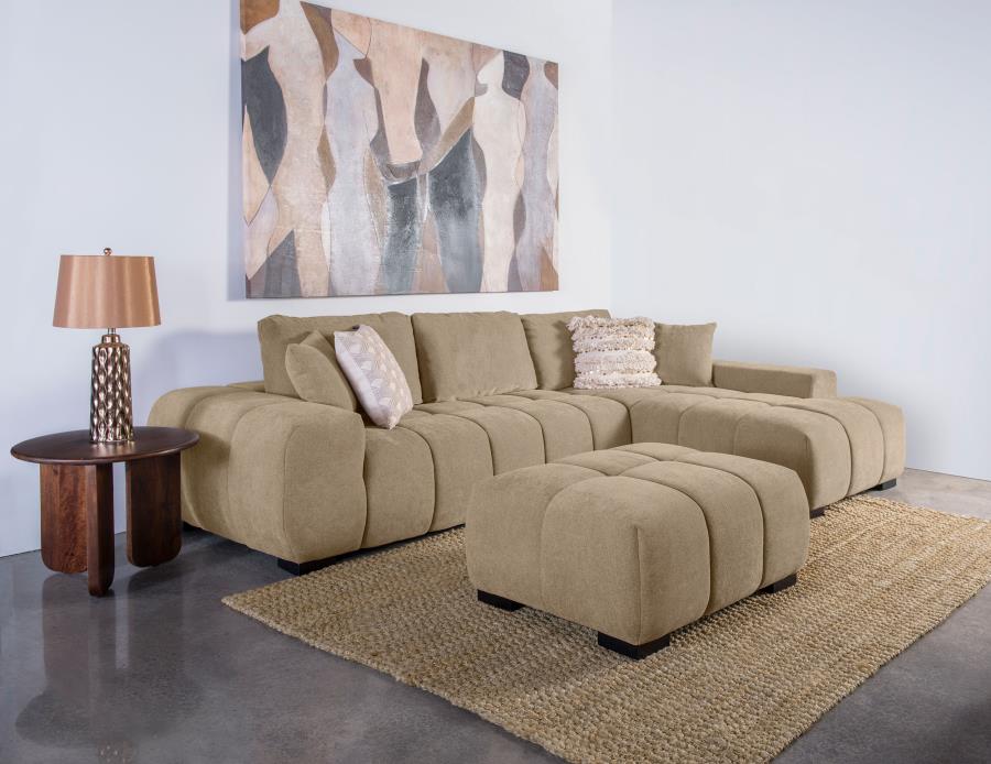 Octavia Tufted 2-Piece Sectional Chaise Sofa Camel