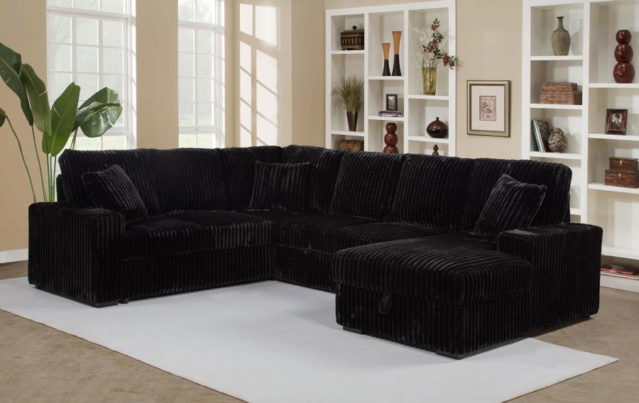 Devonshire Sleeper Sectional Sofa with Storage Chaise Black