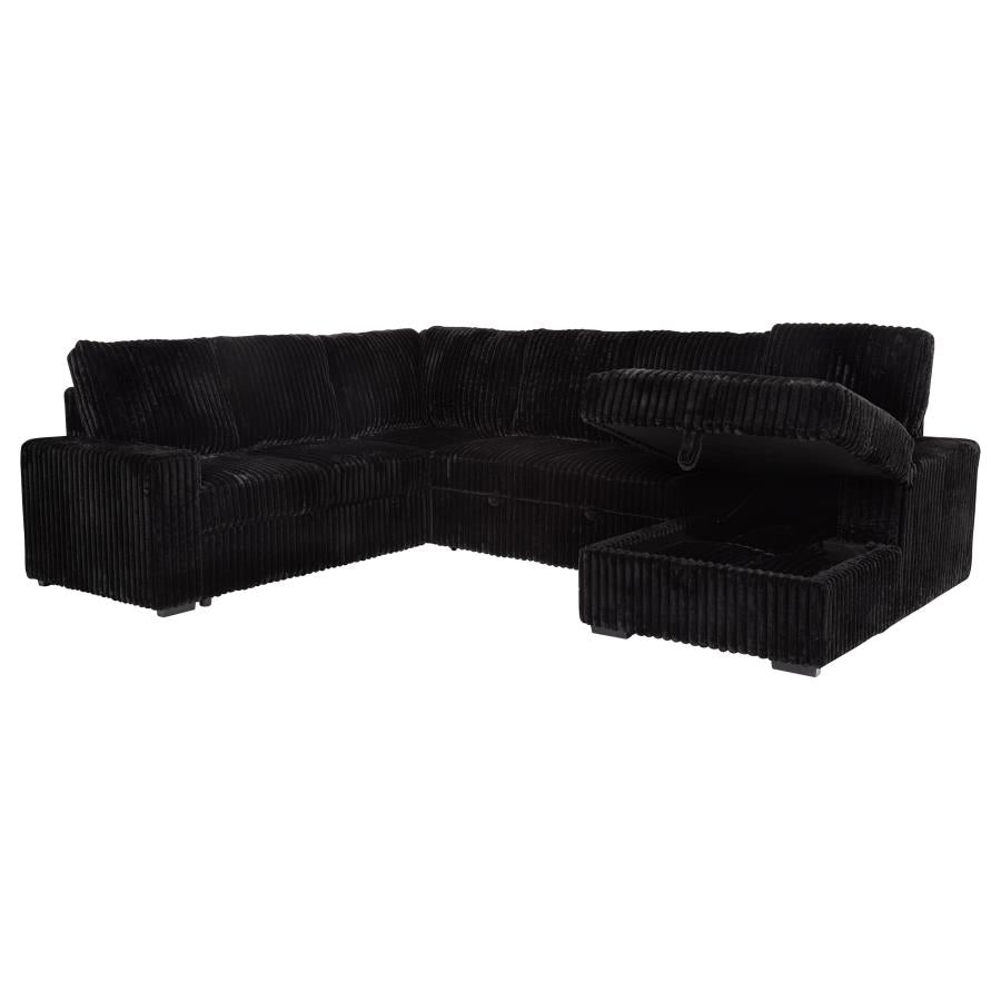 Devonshire Sleeper Sectional Sofa with Storage Chaise Black