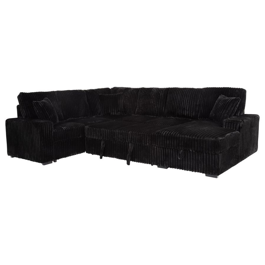 Devonshire Sleeper Sectional Sofa with Storage Chaise Black