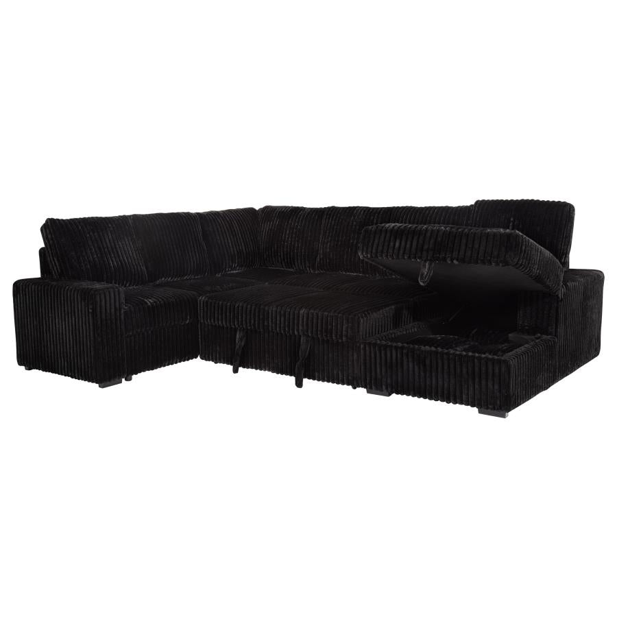 Devonshire Sleeper Sectional Sofa with Storage Chaise Black