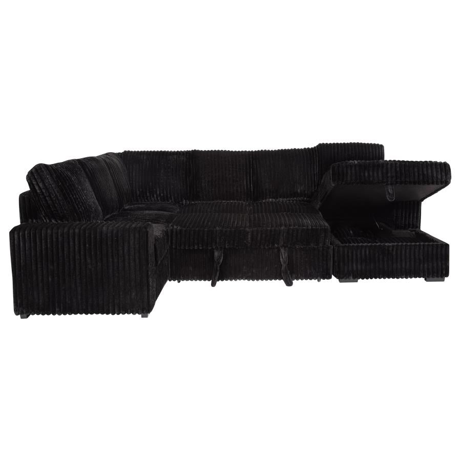 Devonshire Sleeper Sectional Sofa with Storage Chaise Black