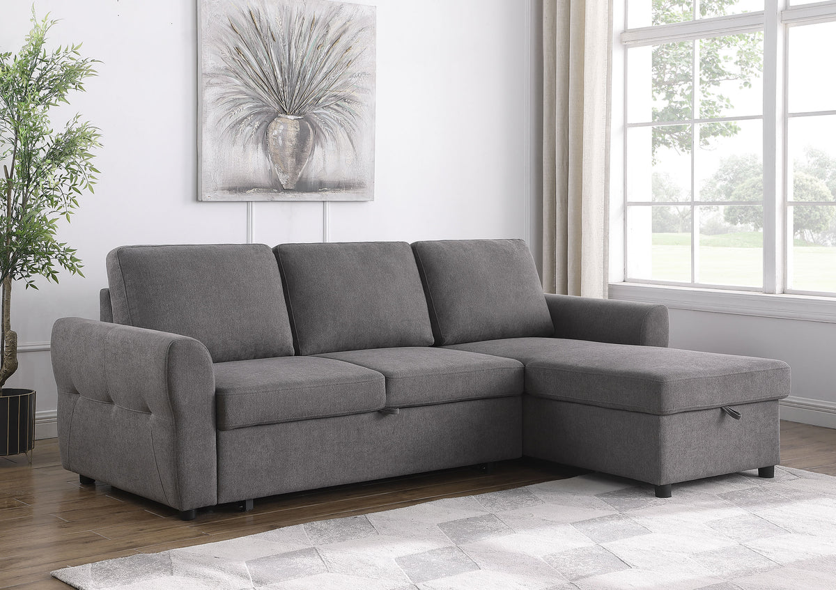 Samantha Upholstered Sleeper Sofa Sectional with Storage Chaise Grey Samantha Upholstered Sleeper Sofa Sectional with Storage Chaise Grey Half Price Furniture