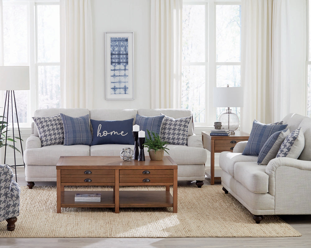 Glenn 2-piece Recessed Arms Living Room Set Light Grey  Half Price Furniture