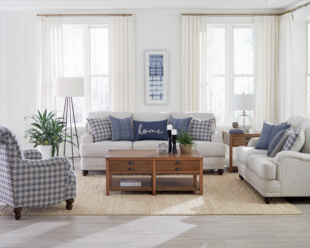 Glenn 3-piece Recessed Arms Living Room Set Light Grey and Blue  Half Price Furniture