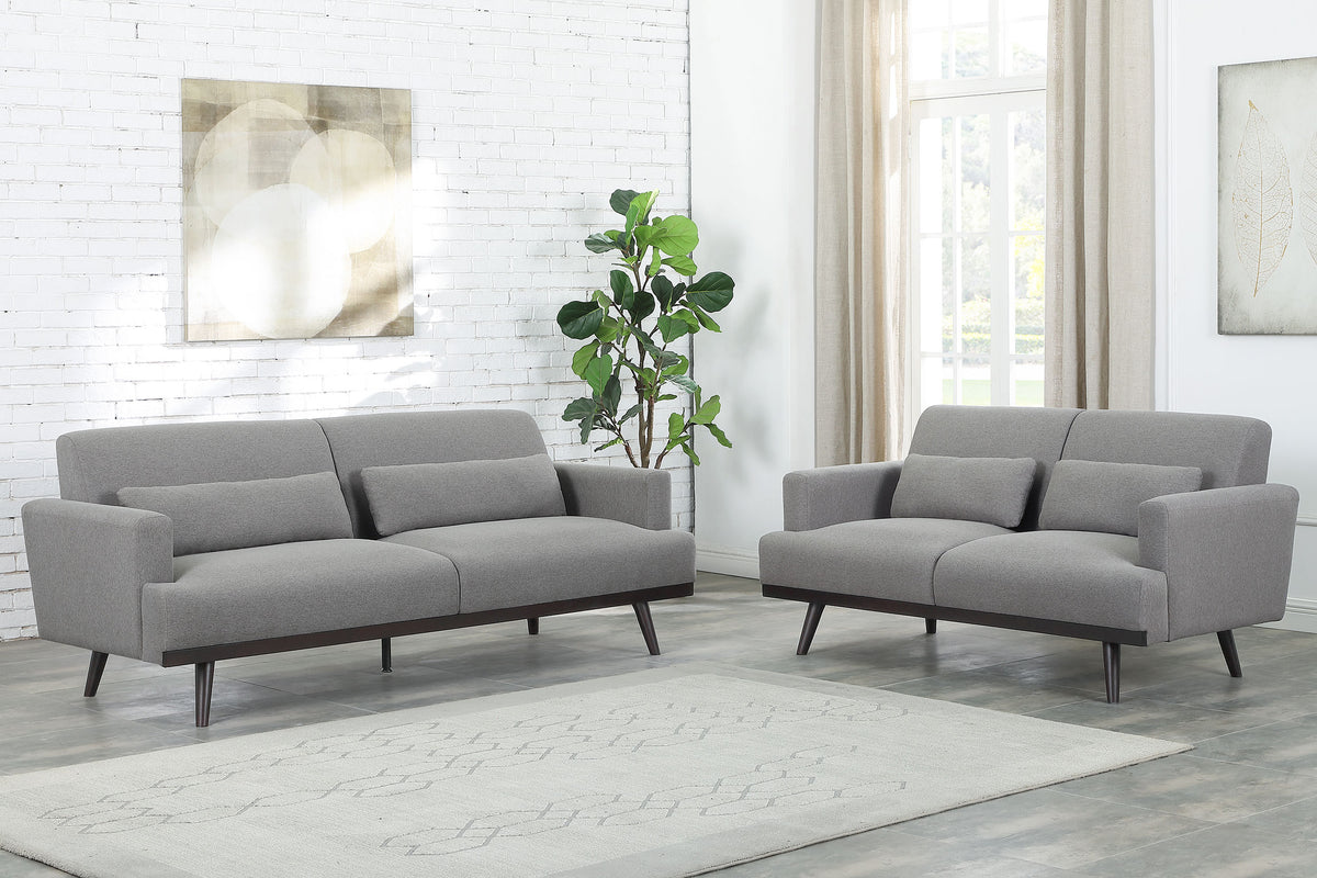 Blake Upholstered Living Room Set with Track Arms Sharkskin and Dark Brown  Half Price Furniture