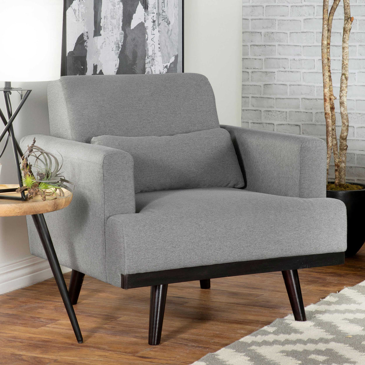 Blake Upholstered Chair with Track Arms Sharkskin and Dark Brown  Half Price Furniture