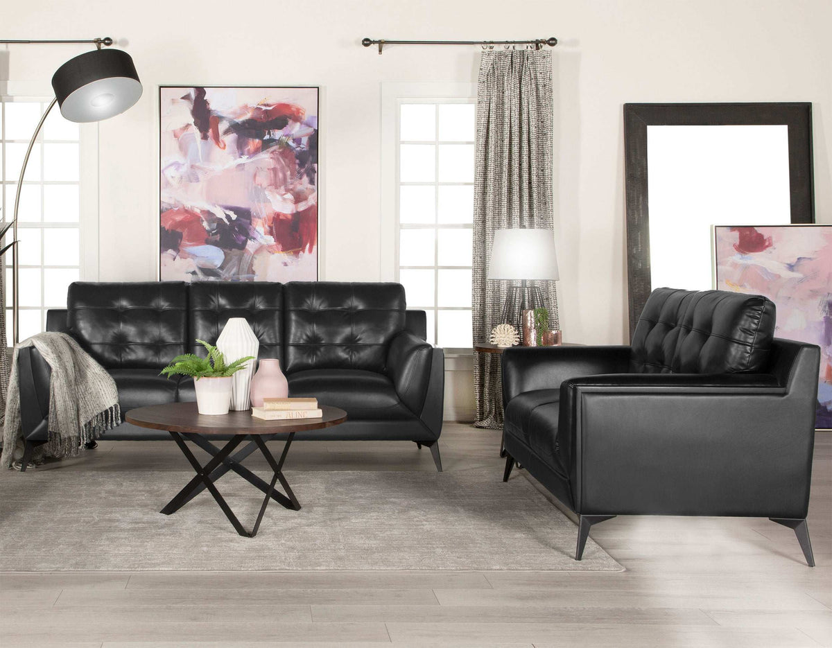 Moira Upholstered Tufted Living Room Set with Track Arms Black Half Price Furniture