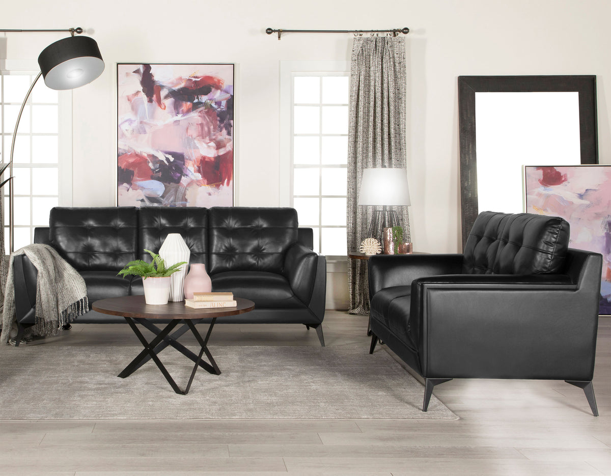 Moira Upholstered Tufted Living Room Set with Track Arms Black Half Price Furniture