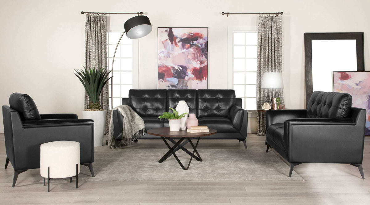 Moira Upholstered Tufted Living Room Set with Track Arms Black - Living Room Set - Half Price Furniture