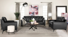 Moira Upholstered Tufted Living Room Set with Track Arms Black - Living Room Set - Half Price Furniture