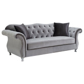 Frostine Button Tufted Sofa Silver  Half Price Furniture