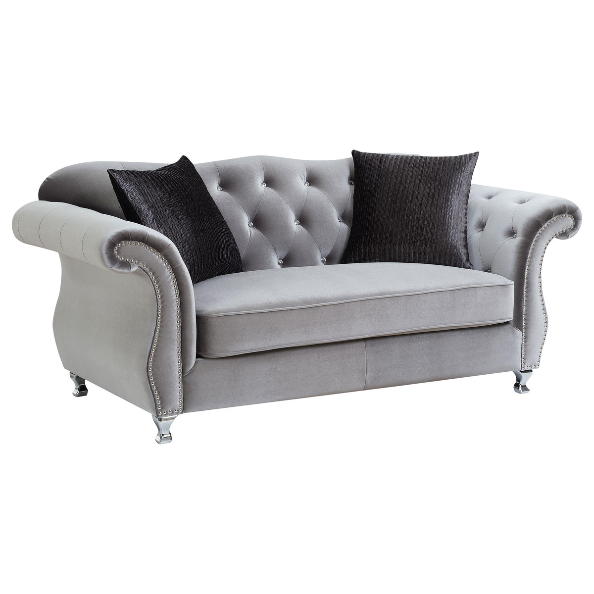 Frostine Button Tufted Loveseat Silver Half Price Furniture