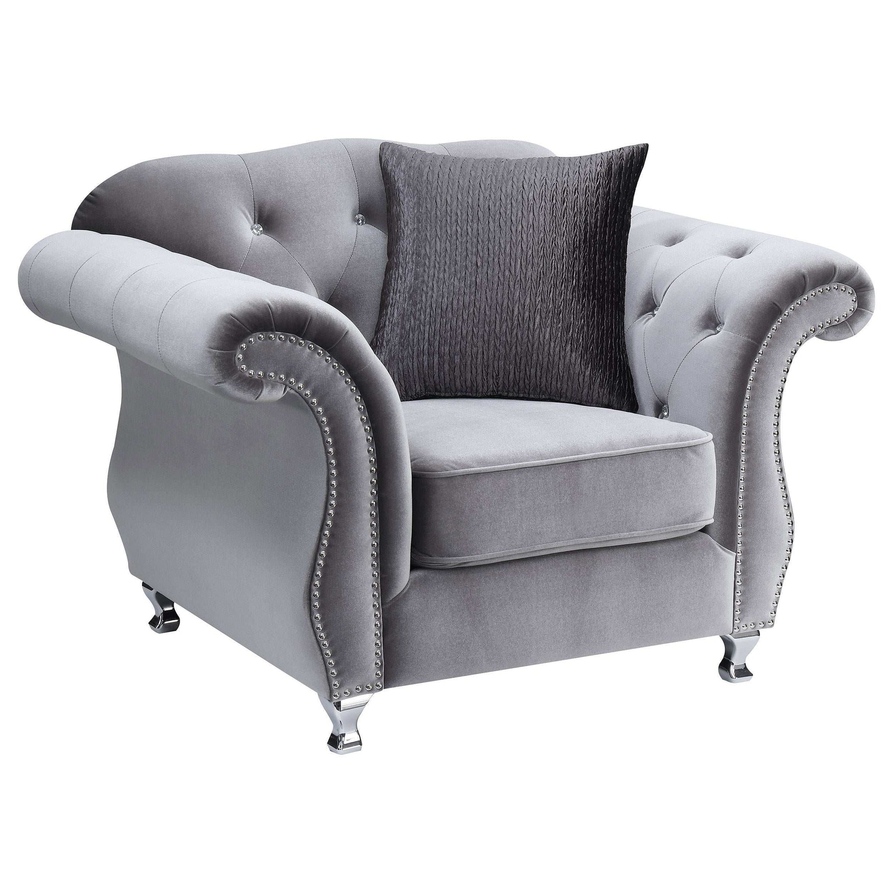 Frostine Button Tufted Chair Silver - Half Price Furniture