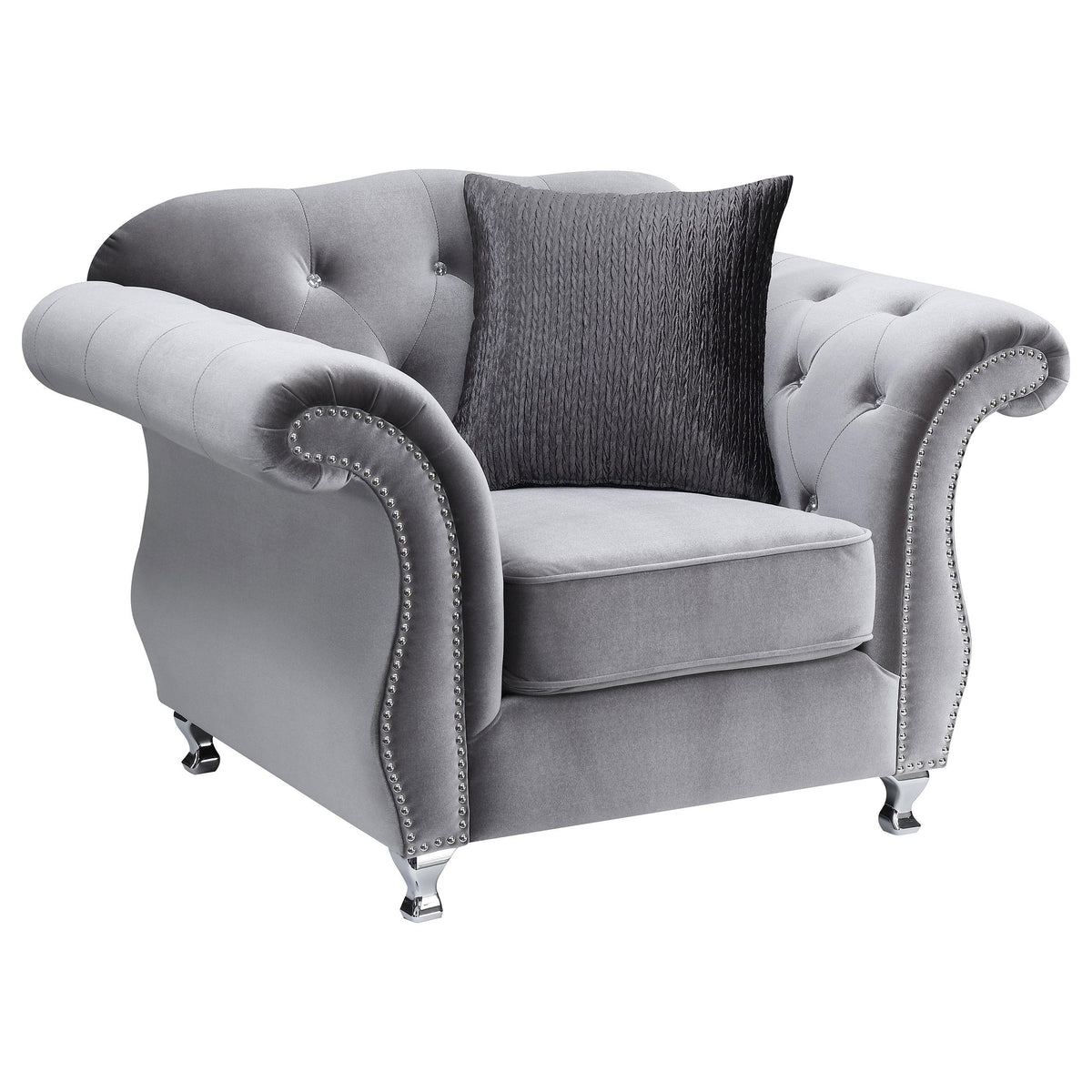 Frostine Button Tufted Chair Silver Half Price Furniture