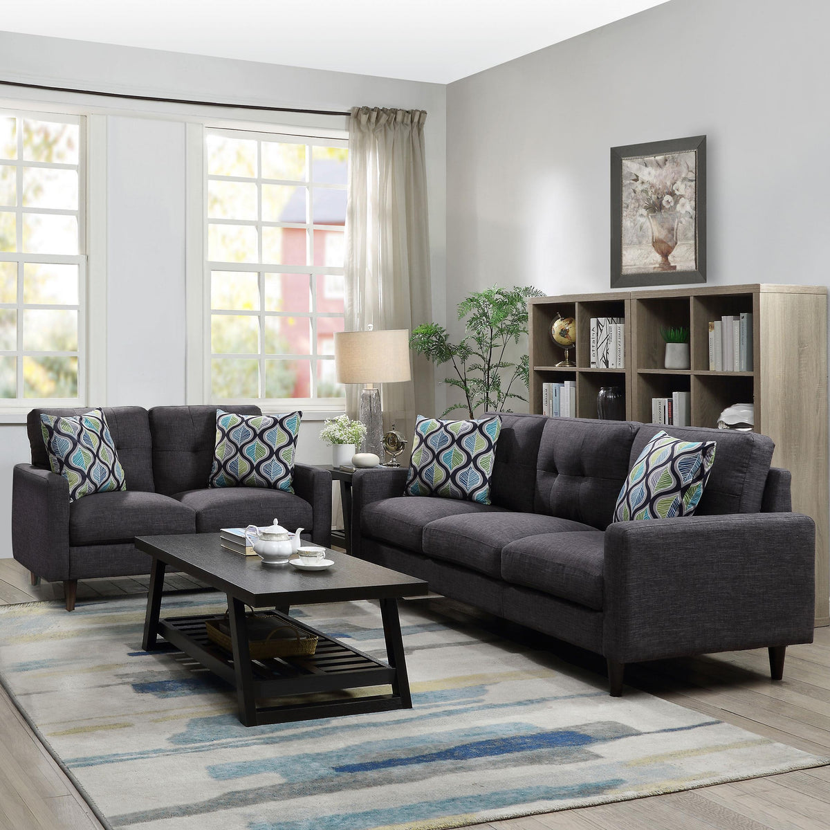 Watsonville 2-piece Cushion Back Living Room Set Grey  Half Price Furniture