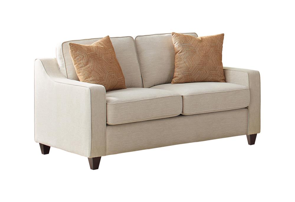 Christine Upholstered Cushion Back Loveseat Beige  Half Price Furniture