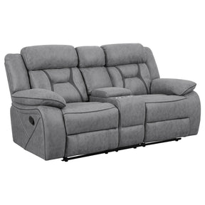 Higgins Pillow Top Arm Motion Loveseat with Console Grey Half Price Furniture