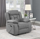 Higgins Overstuffed Upholstered Glider Recliner Grey Half Price Furniture